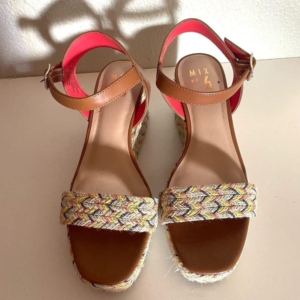 MIX NO. 6 Cammie multicolor open toe wedge platform sandal espadrille size 8